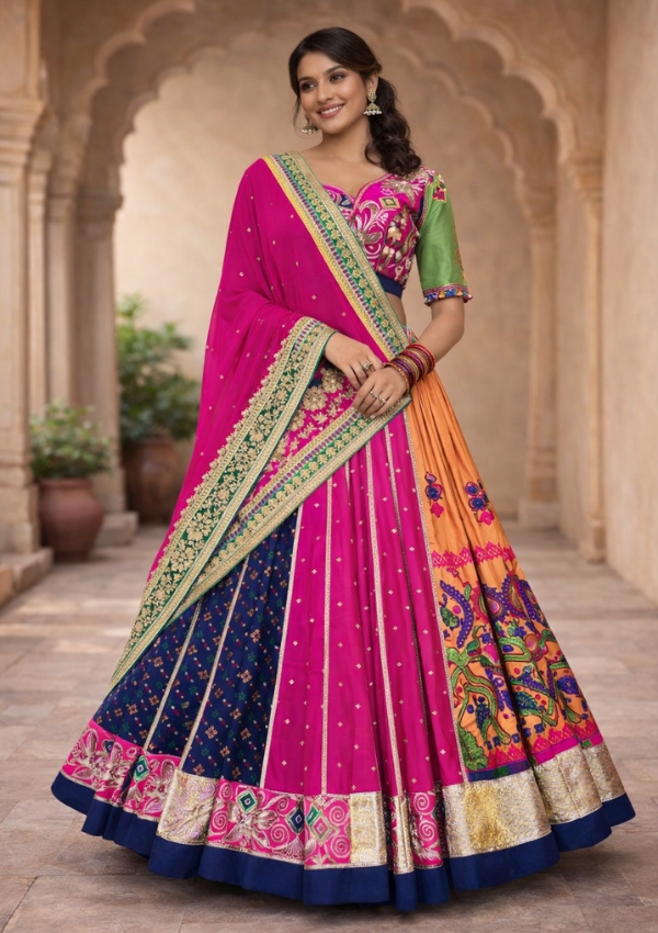 Pink Navy Orange Navratri Choli Set